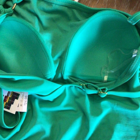 Time and Tru Womens Plus Size Green One Shoulder Swimsuit with Key Ring Size 1X - Picture 6 of 10